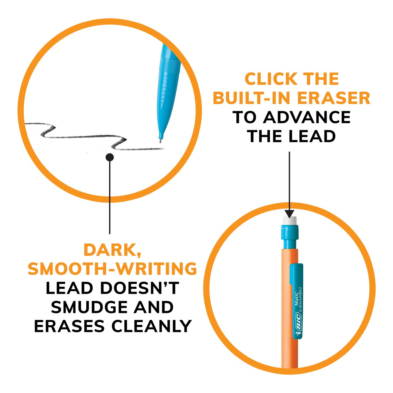BIC Xtra-Strong Thick Lead Mechanical Pencil, With Colorful Barrel Thick Point (0.9mm), 144-Count Pack, Mechanical Pencils With Erasers